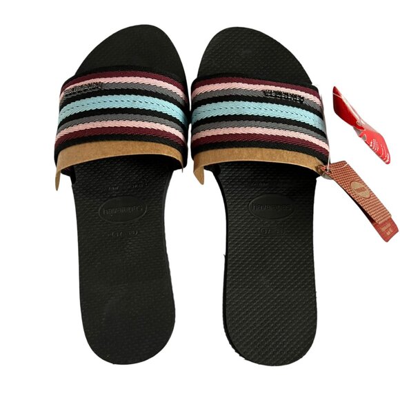 Havaianas Sandals You Malta Mix Black striped woven strap flat size 7 8 slides - Picture 5 of 10